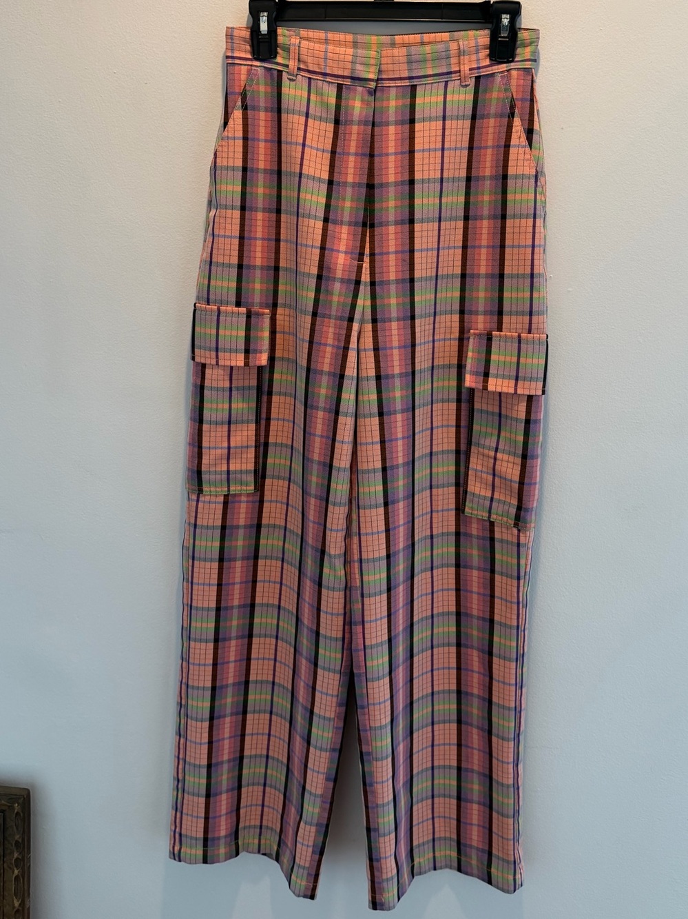 Collusion High-Waist Pink Plaid Wide-Leg Cargo Pants Size 6